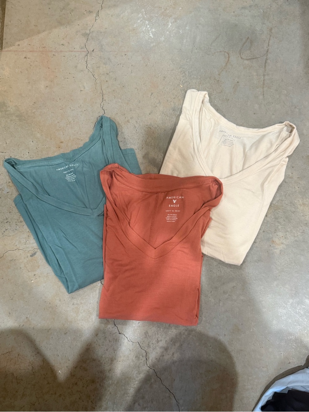 American Eagle Outfitters V-Neck Tank Trio — Rust, Teal & Cream